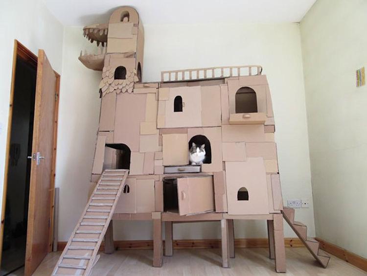 想拥有高大上的纸箱猫屋吗